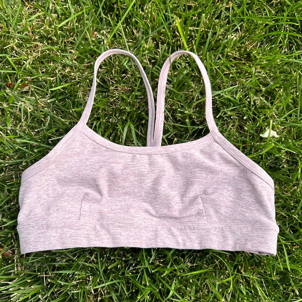 alo yoga heather gray/purple sports bra